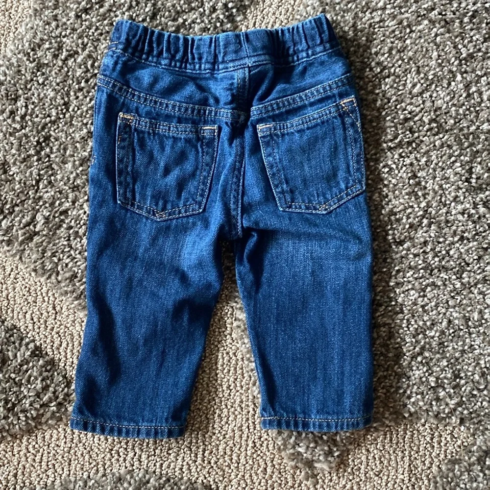 babyGap Baby Boy Dark Wash Slim Denim Blue Jeans Dinosaur Knees 6-12 Months